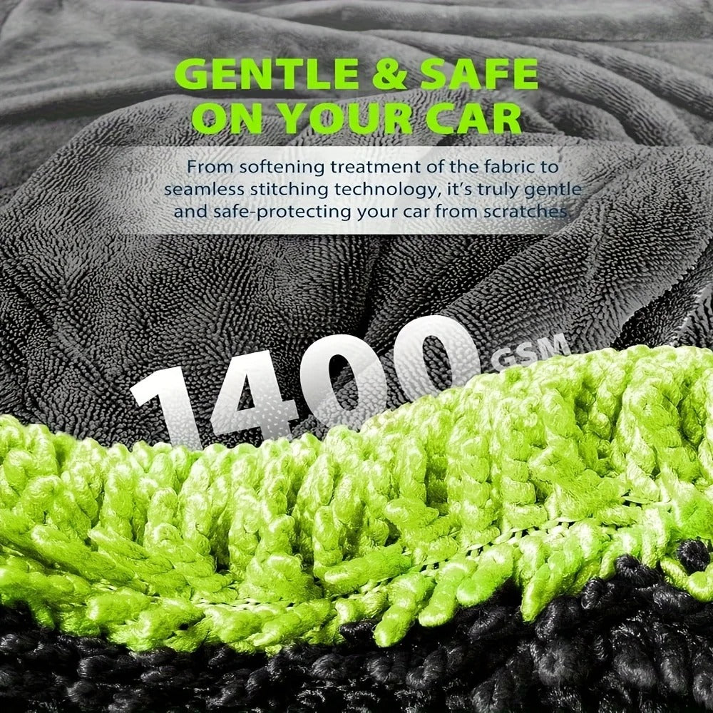1400GSM Full-Size SUV Truck Drying Towel Double-Sided Microfiber, Twisted Yarn Technology, High Absorbency And Scratch-Resistant