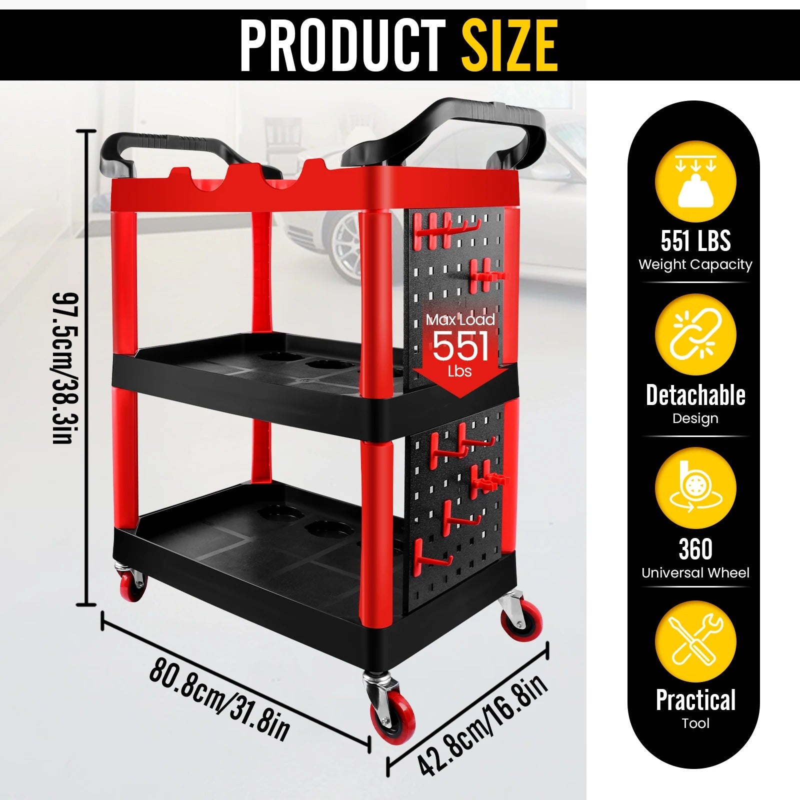 Auto 3 Tier Rolling Detail Cart